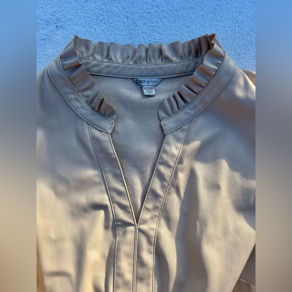 Cato Dress Cream Tiered Vegan Leather Ruffle Trim Sz. 18/20 - Picture 6 of 11